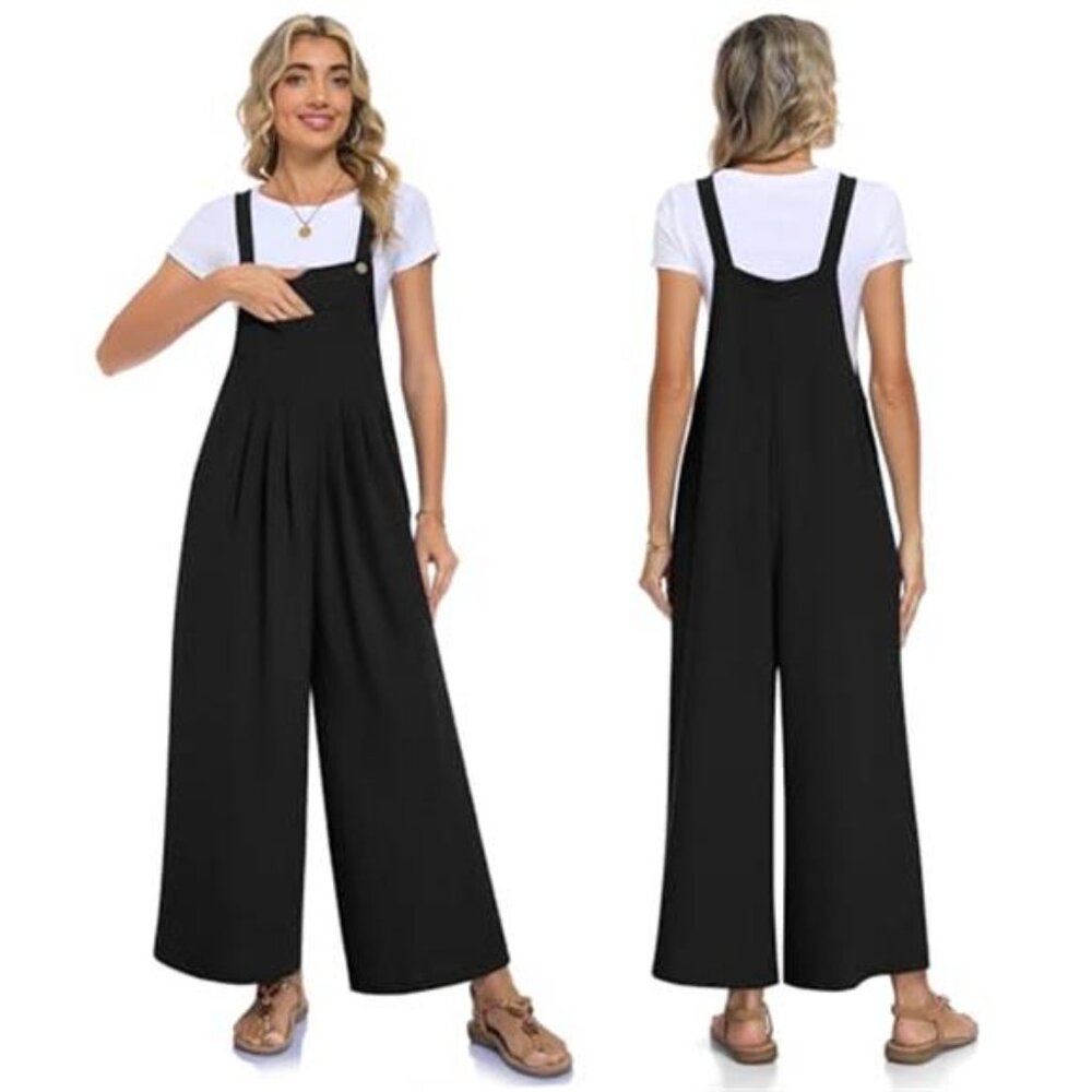 Womens Casual Jumpsuits Loose Wide Leg Overalls Summer Sleeveless - Picture 4 of 6